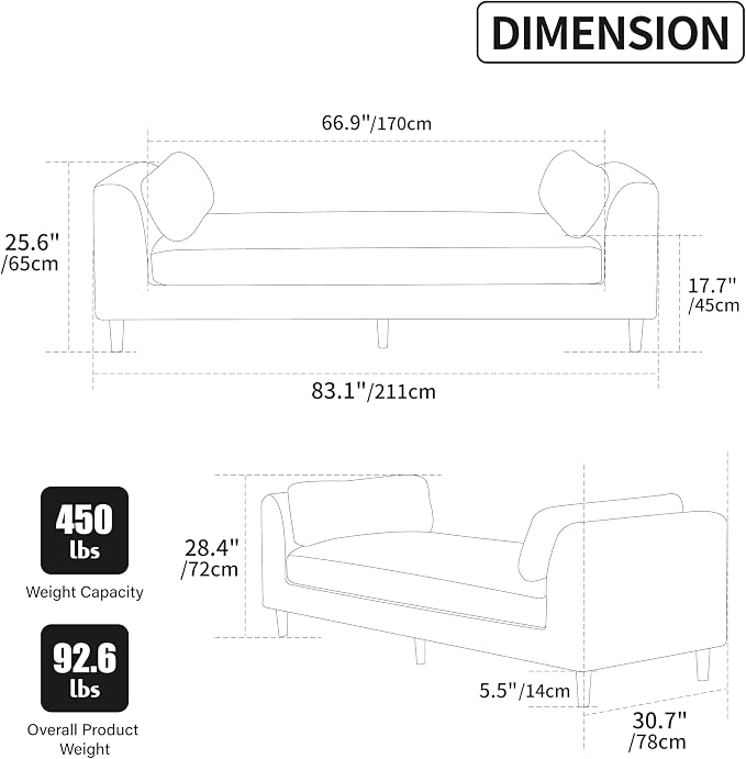 83.1" Extra Long Ottoman Bench for Bedroom, Oversized Chenille Upholstered - Image 2