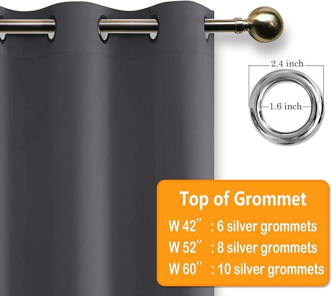 Grommet Blackout Curtains for Bedroom, 42 x 63 Inches, Dark Grey | Thermal - Image 5