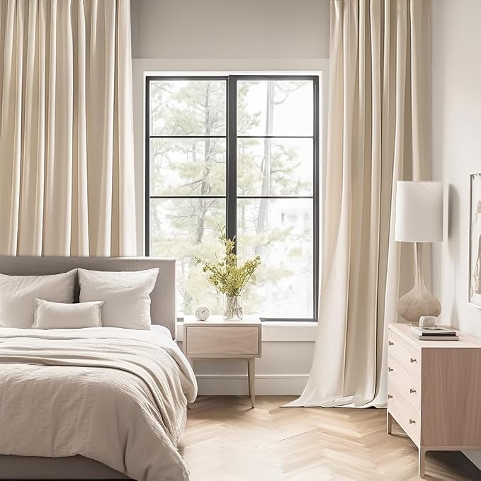 MIULEE Cream Beige Back Tab Blackout Curtains 52x120 Inch Long 2 Panels Set | - Image 2