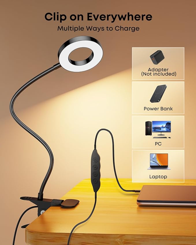 Clip on Light 5W Desk Lamp, Eye Caring Reading Light - Image 5