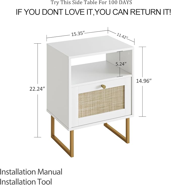 Masupu Rattan Nightstand, Modern Boho Farmhouse Wood Bedside Table - Image 2