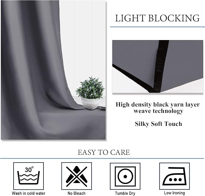 Diraysid Dark Grey Grommet Blackout Curtains - Image 4