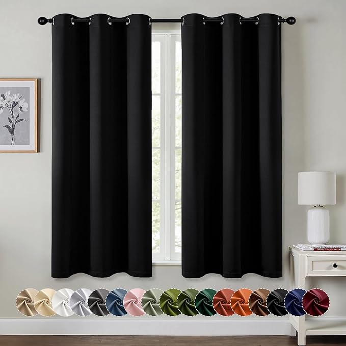 MIULEE Blackout Curtains for Bedroom 2 Panels 40 x 40 Inch Long Black | Thermal by MIULEE