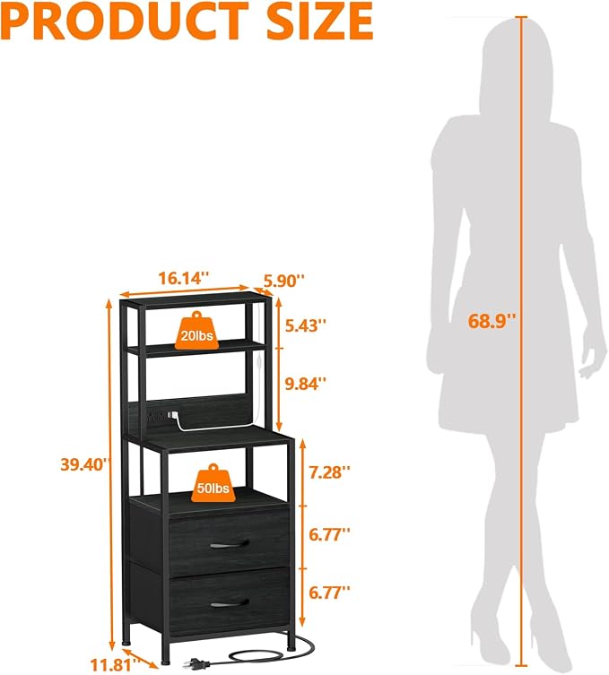 Nightstands Set of 2, Tall Night Stand & Bedside Table - Image 3