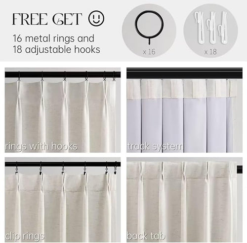 102 inch Long Natural Pinch Pleated 100% Blackout Curtains, Luxury Linen - Image 2