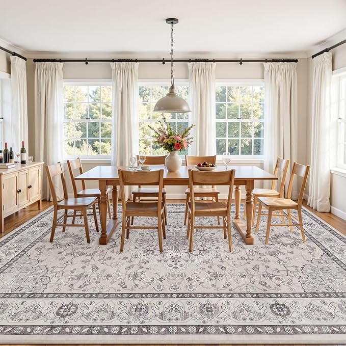 10x14 Area Rugs Living Room: Bedroom Washable Carpet Beige & Grey | Large - Image 3