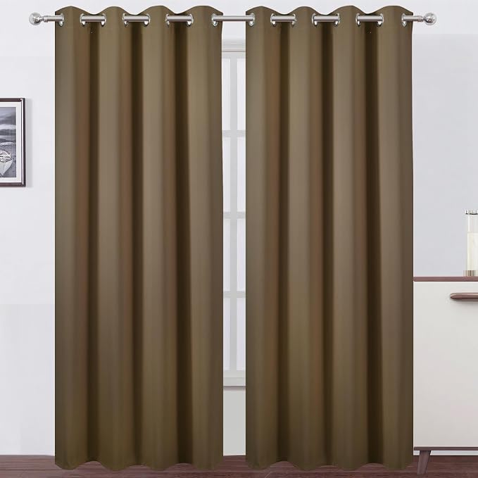 Blackout Curtains 52 x 84 inches Long Brown Curtains Set of 2 Panels Thermal by Lemomo
