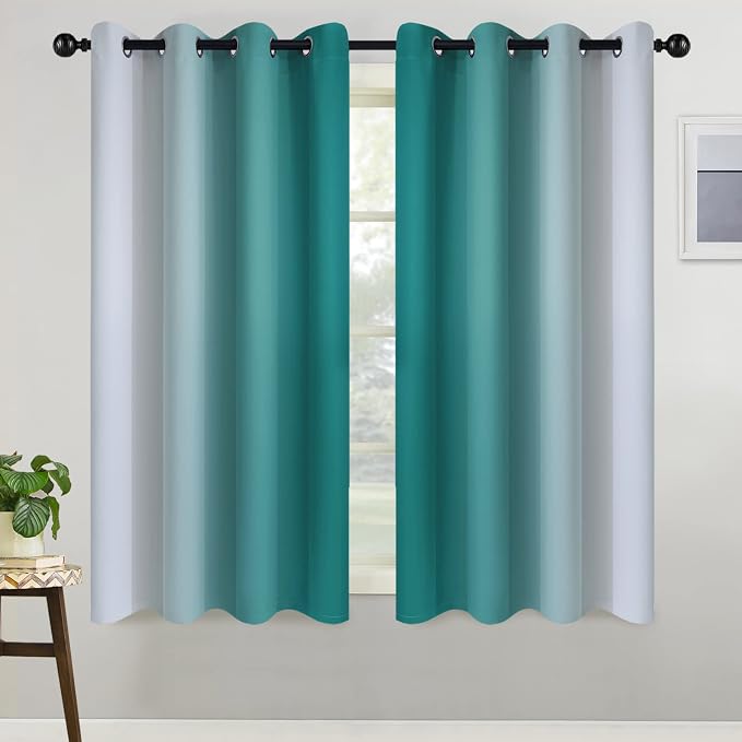 COSVIYA Grommet Ombre Teal Room Darkening Curtains 54 inch Long - Image 2