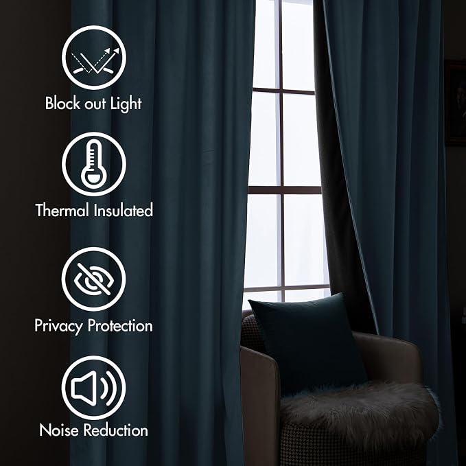 MIULEE Stone Blue Velvet Pinch Pleat Blackout Curtains W52 X L90 Inches | 2 - Image 5