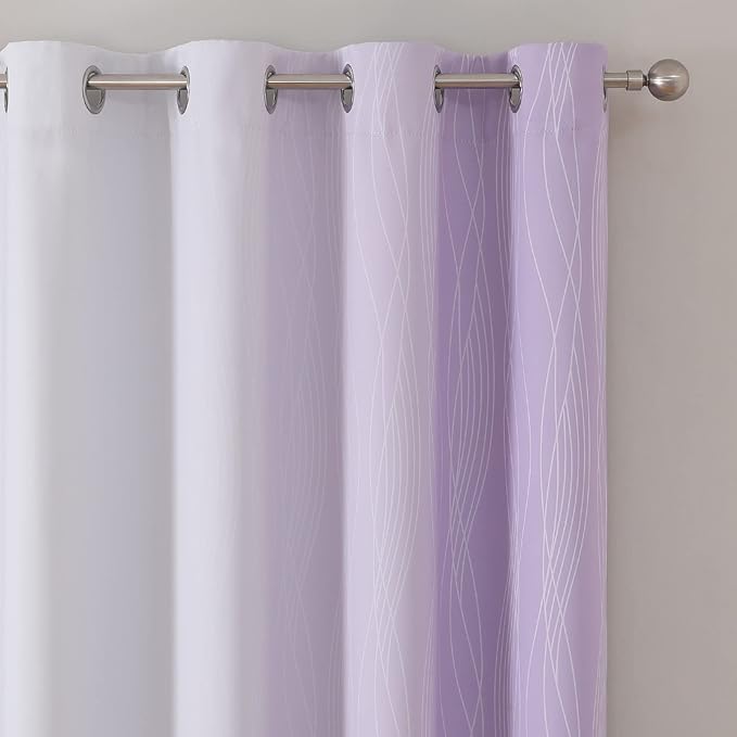 Lilac and Greyish White Ombre Blackout Curtains Living Room 84 Inches Long | - Image 4