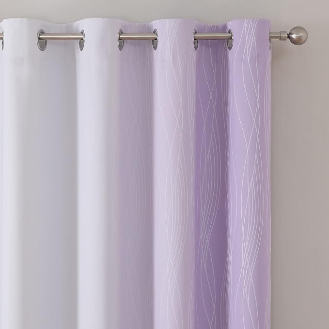 Lilac and Greyish White Ombre Blackout Curtains Living Room 96 Inches Long | - Image 4