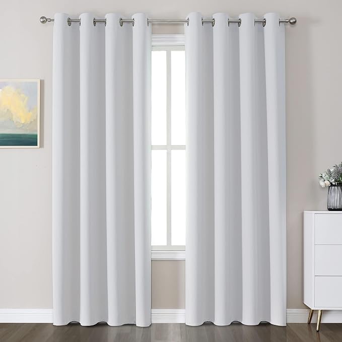 CUCRAF Grayish White Blackout Curtains 108 Inches Long, Thermal Insulated Noise by CUCRAF