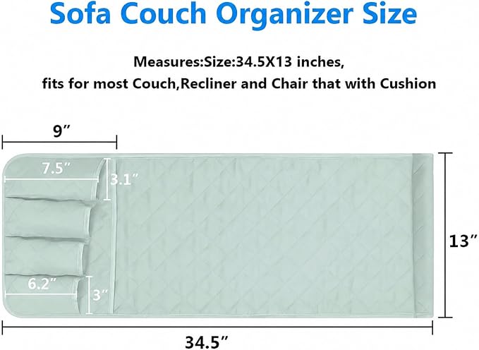 Armchair Caddy for Recliner, Non Slip Sofa Arm Organizer, Light Green | - Image 4