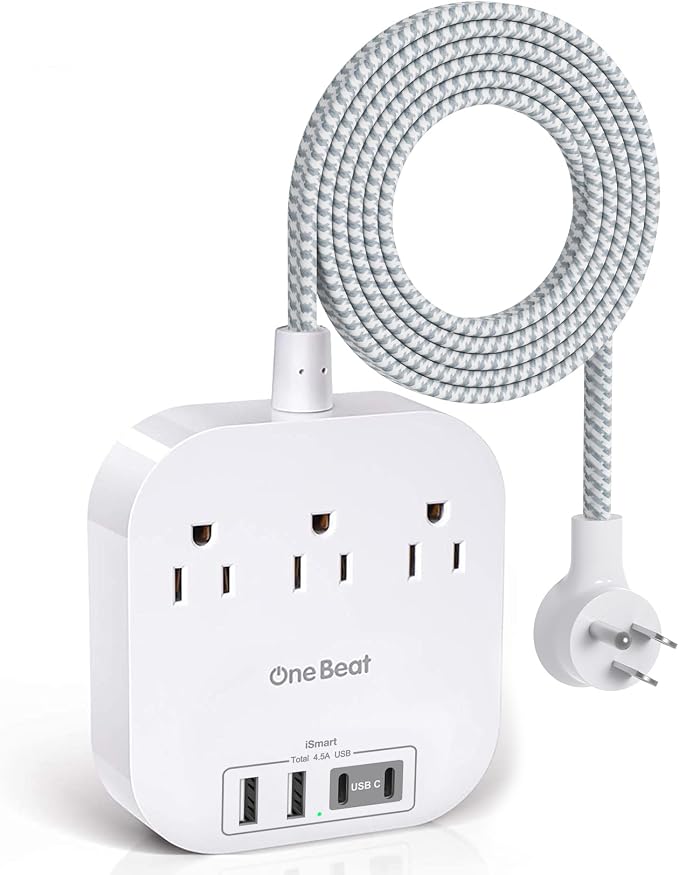 One Beat Power Strip with USB C, 3 Outlets 4 USB Ports, 15ft Extra Long Braided by OneBeat
