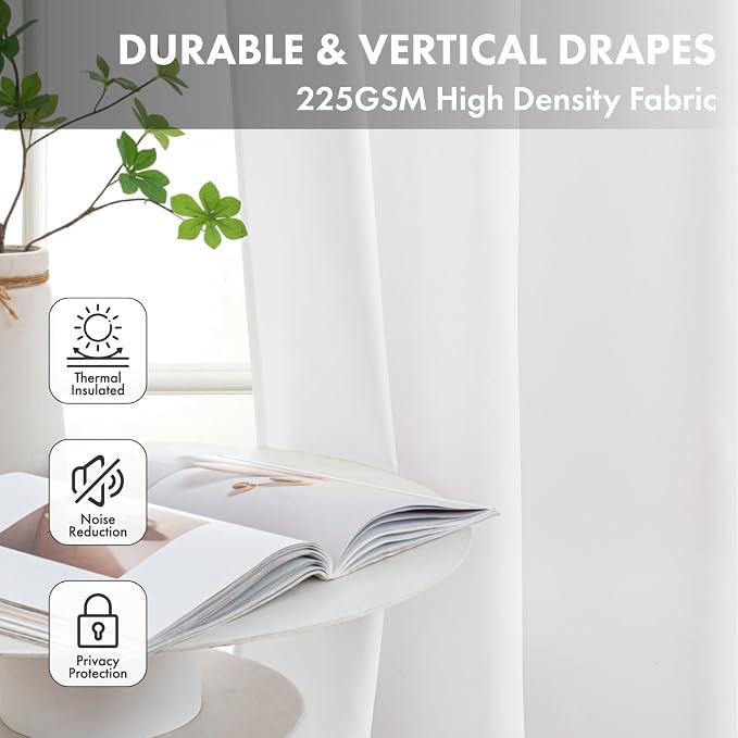 Short Pure White Blackout Kitchen Curtain W40 x L45 Inch 2 Panels | Thermal - Image 4