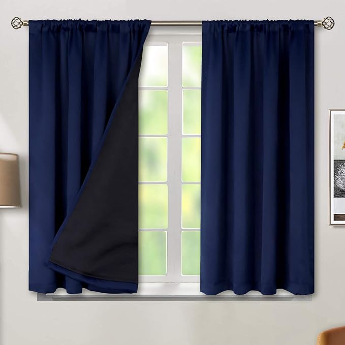 BGment Navy Blackout Curtains for Bedroom 45 Inch Length 2 Panels | Thermal by BGment