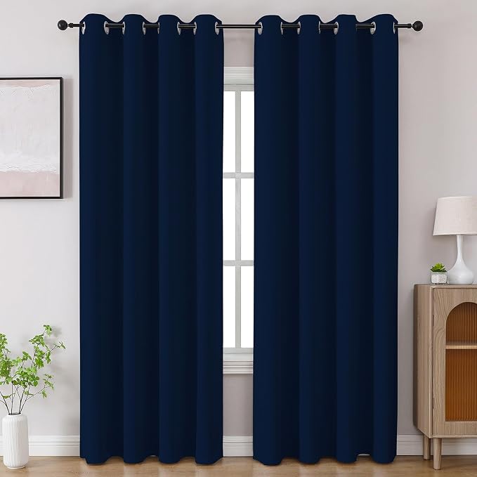 CUCRAF Navy Blue Blackout Curtains 96 inch Length 2 Panels Set, Room Darkening by CUCRAF