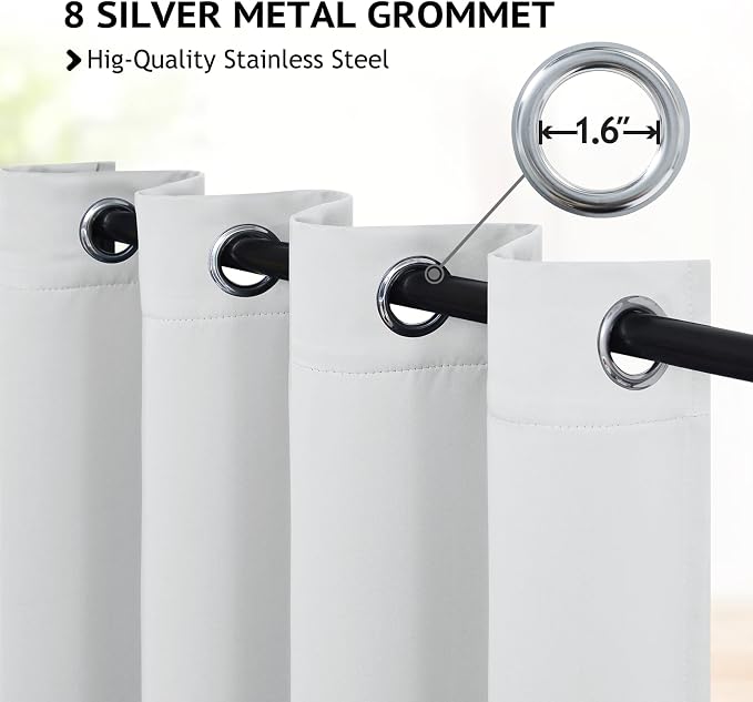 COSVIYA Grommet Room Darkening Greyish White Curtains 90 inch - Image 2