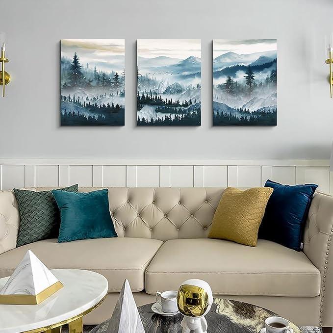 MHARTK66 Wall Art for Living Room, Mountain Landscape Wall Decor, Large Foggy - Image 5
