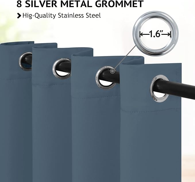 COSVIYA Grommet Room Darkening Stone Blue Curtains 63 inch Long - Image 2