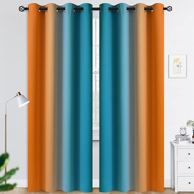 COSVIYA Grommet Ombre Blackout Orange and Blue Curtains, W52 x L96 inch | Room by COSVIYA