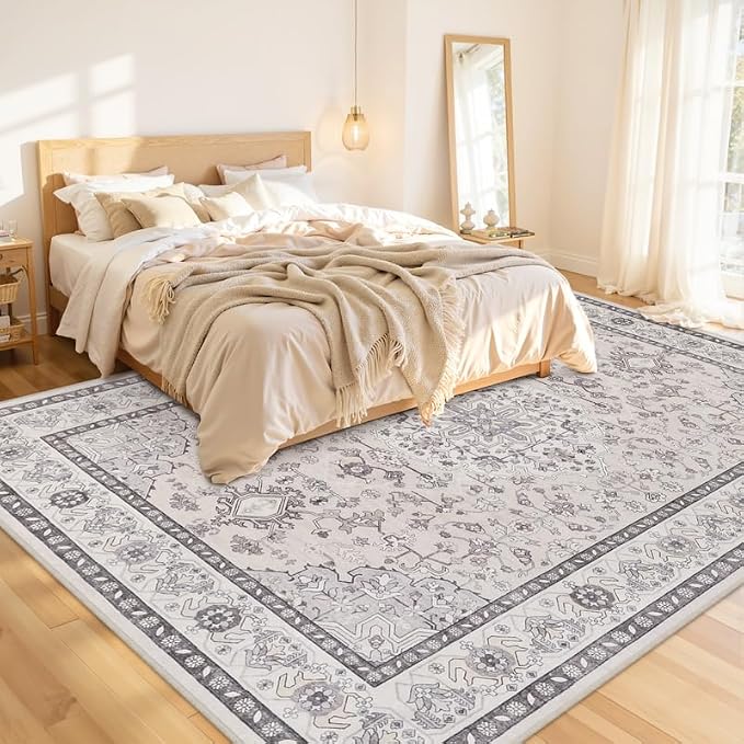 10x14 Area Rugs Living Room: Bedroom Washable Carpet Beige & Grey | Large - Image 2