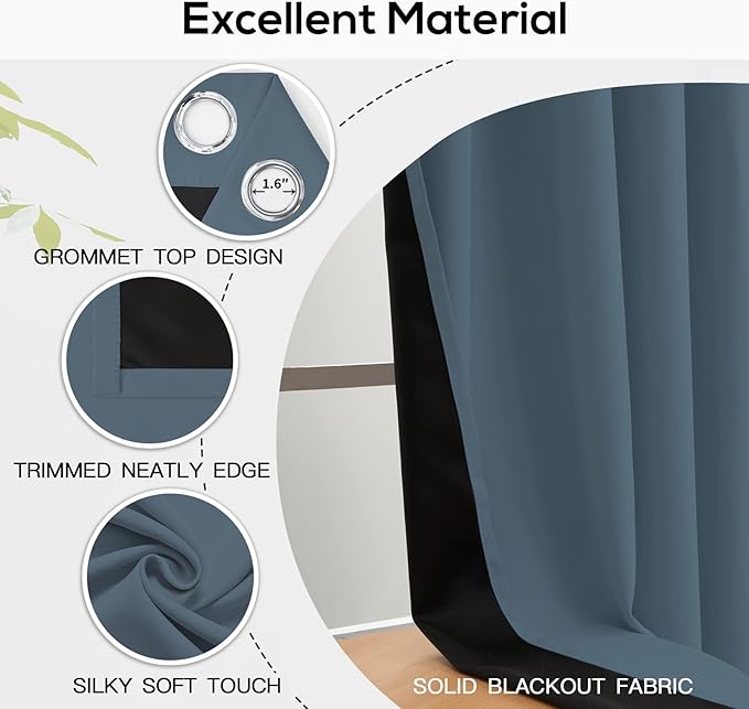 Yakamok 100% Blackout Curtains for Bedroom 84 Inch Length, Light Blocking Drapes - Image 4