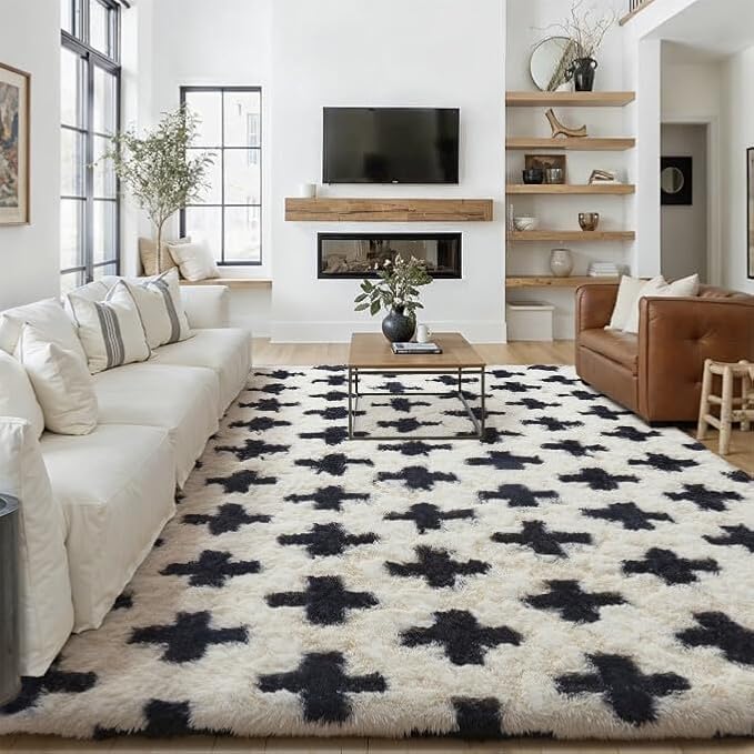 Soft Shag Rug 9x12 Living Room High Pile Non-Slip Fluffy Carpet | Machine by PureCozy