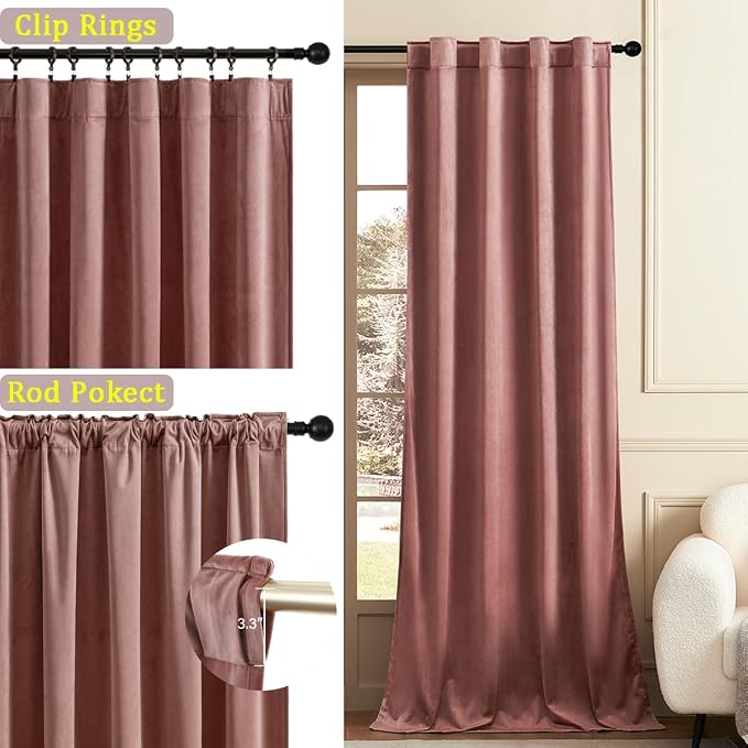 Timeper Wild Rose Pink Velvet Curtain W104 x L84 inches 1 Panel, Thermal - Image 2