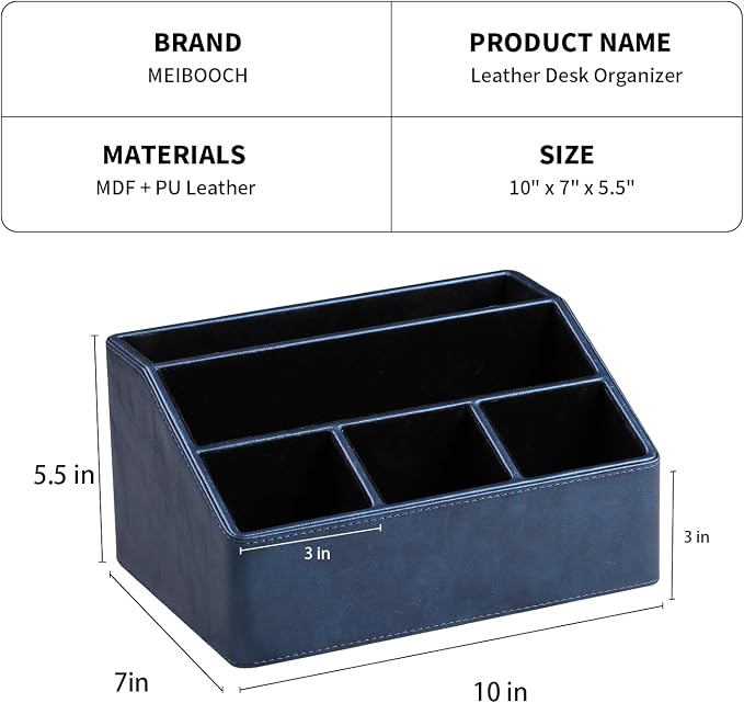 PU Leather Desk Organizer, Remote Control Holder, Dark Blue | Luxury Nightstand - Image 4