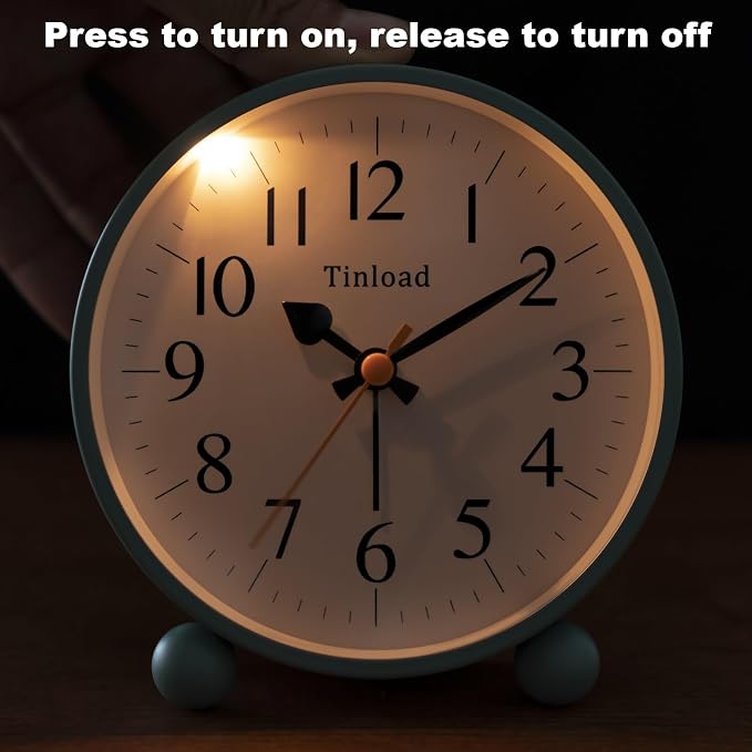 Tinload 4.5" Vintage Retro Analog Alarm Clock, Super Silent Non Ticking Small - Image 3
