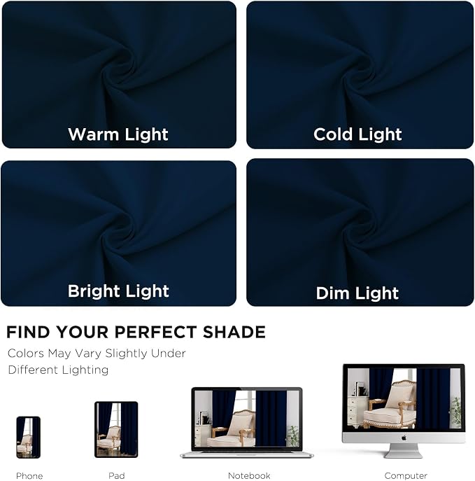 CUCRAF Navy Blue Blackout Curtains 108 Inches Long, Thermal Insulated Noise - Image 6