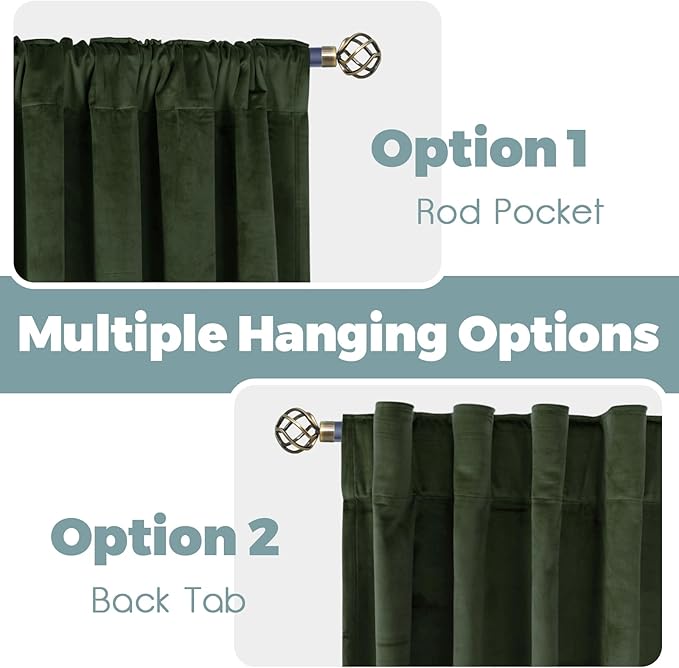 BGment Velvet Curtains for Living Room, 52 x 80 Inch, 2 Panels, Olive Green | - Image 3