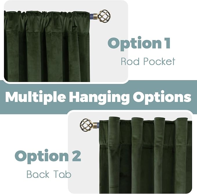 BGment Olive Green Velvet Blackout Curtains - Image 3