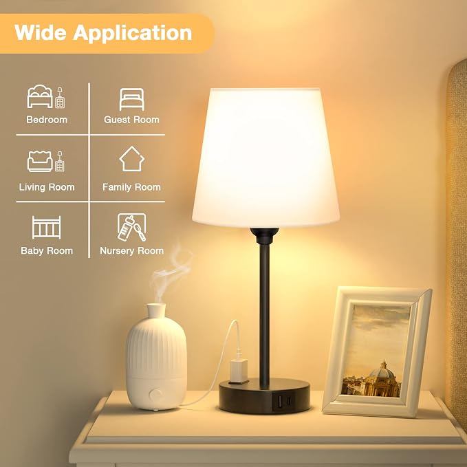 White Bedside Lamps Set 2 for Bedroom - Image 5