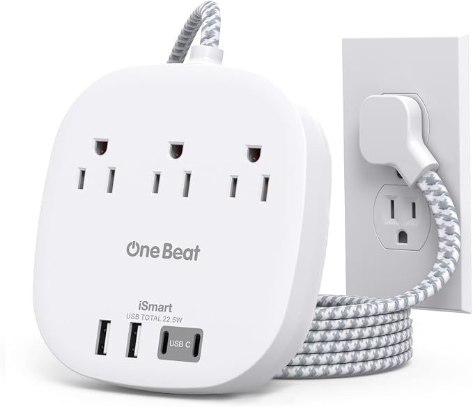 Cruise Ship Travel Essentials, 3Ft Short Extention Cord, 22.5W/4.5A, Dorm Room by OneBeat