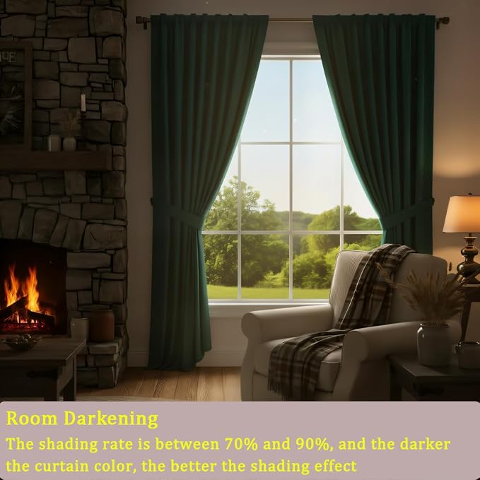 Timeper Green Velvet Curtains 108 inches 2 Panels, Back Tab & Rod Pocket - Image 5