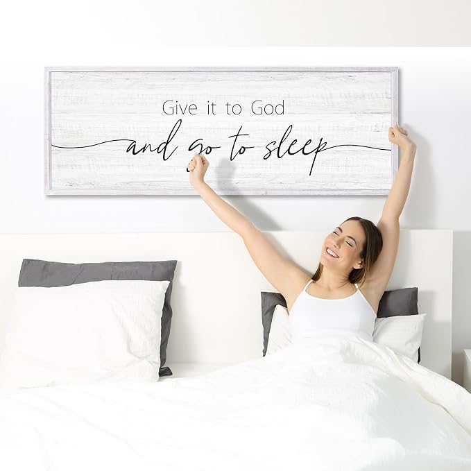 Give It to God and Go to Sleep Sign Framed Large 41''×15'' Above Bed Wall Decor - Image 4