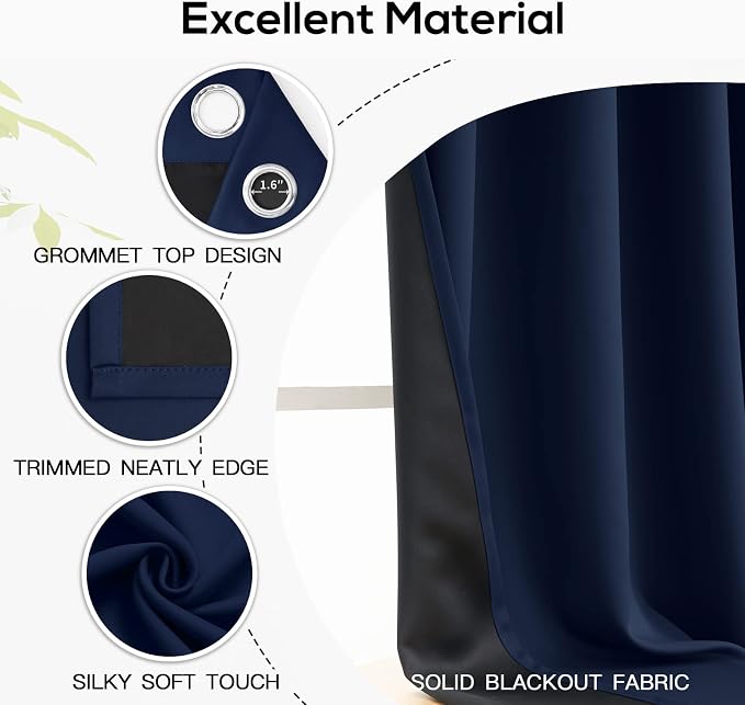 Yakamok Navy Blue Blackout Curtains 72 inches Long - Image 4