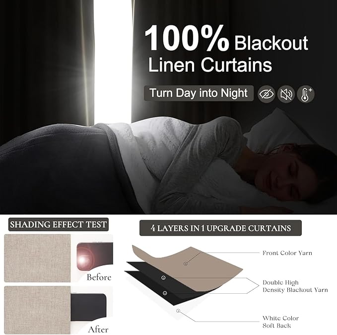 QJmydeco Blackout Curtains 70 Inches Extra Wide Linen Curtains 84 Inch Length - Image 2