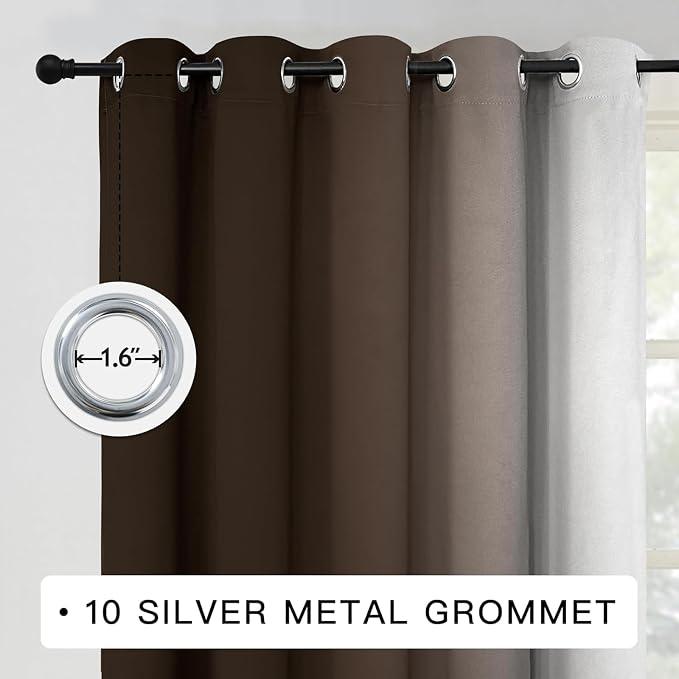 COSVIYA Curtains & Drapes Grommet Ombre Brown Curtains W70 x L84 Inch | - Image 2