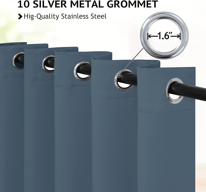 COSVIYA Grommet Room Darkening Stone Blue Curtains 63 inch Long - Image 2