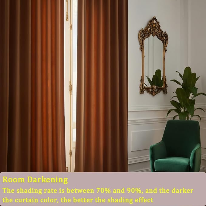Timeper Burnt Orange Velvet Curtains W62 x L96 inches 2 Panels, Light Blocking - Image 5