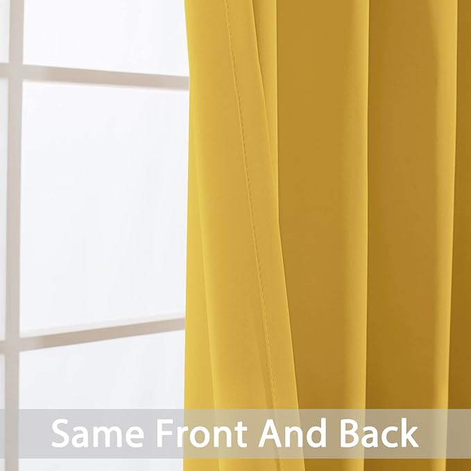 Yakamok Blackout Curtains 38x84 inch Mustard Yellow Thermal Drapes-Bedroom | 2 - Image 5