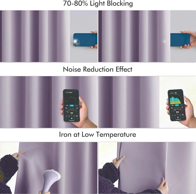 MIULEE Lilac Back Tab Blackout Curtains 52x63 Inches Long 2 Panels Set | Rod - Image 5