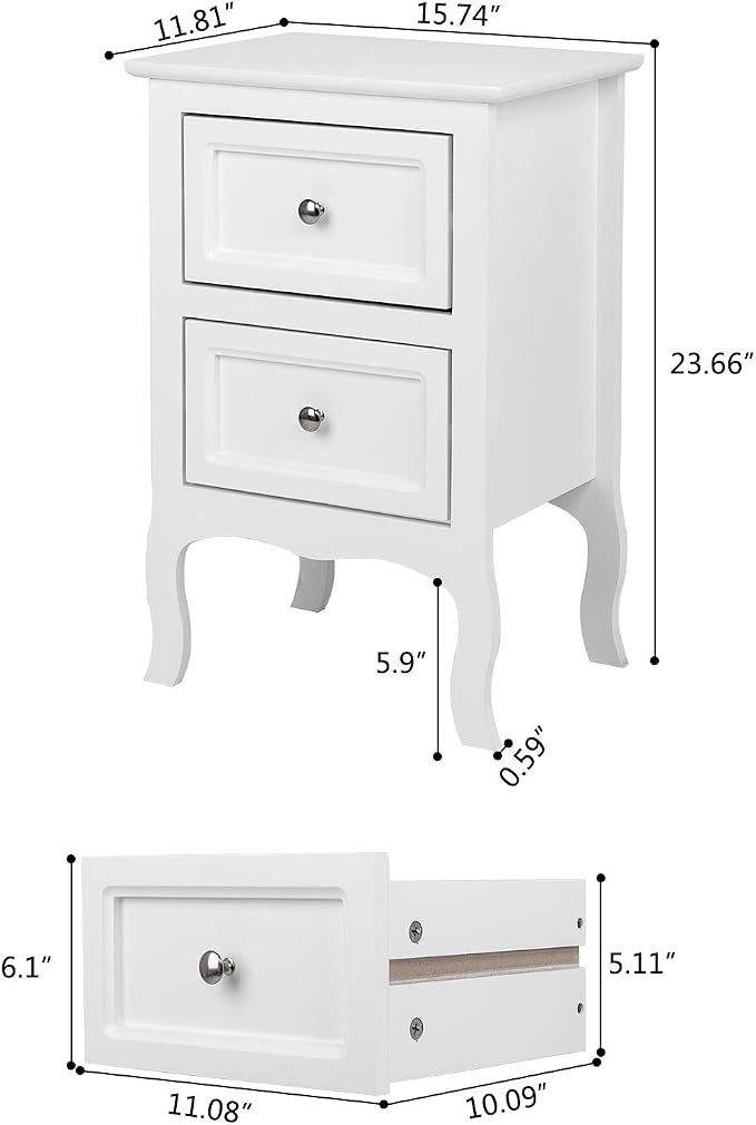Bonnlo White Nightstand Set of 2, Nightstands - Image 3