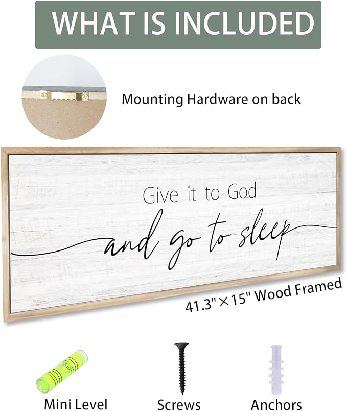 Give It to God and Go to Sleep Sign Framed Large 41''×15'' Above Bed Wall Decor - Image 3
