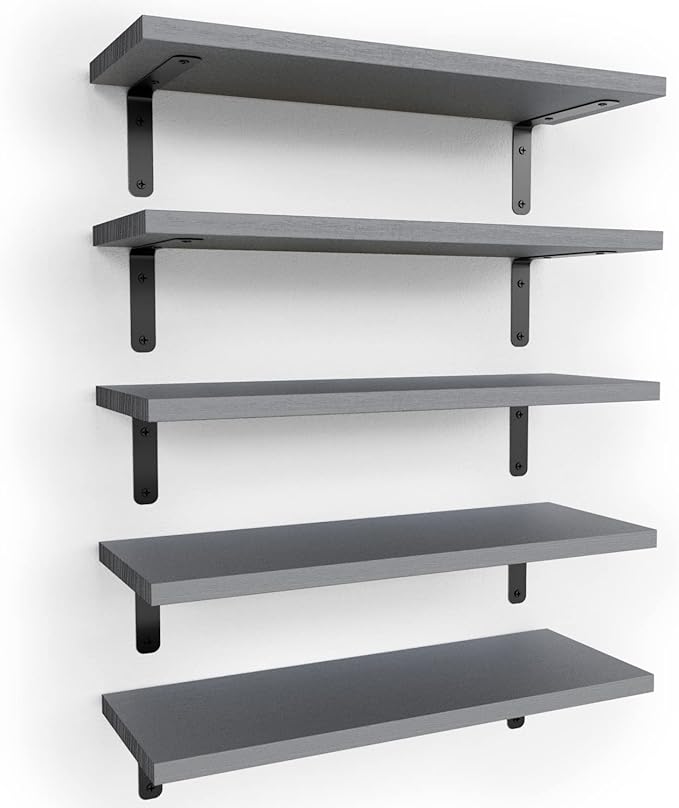 RICHER HOUSE Rustic Wood Floating Shelves Set of 5, Wall Mounted Shelf 16in | by RicherHouse