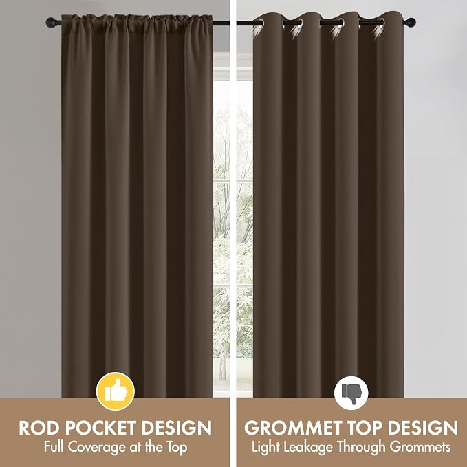 MIULEE 84 Inch Length Chocolate Brown Blackout Bedroom Curtains Set of 4 | - Image 8