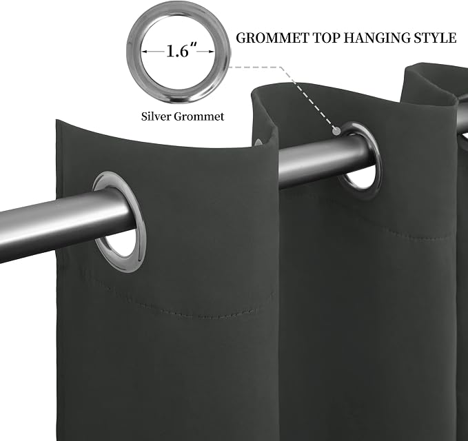 Easy-Going Thermal Grommet Blackout Curtains, 2 Panels 52x84 in, Dark Gray | - Image 5